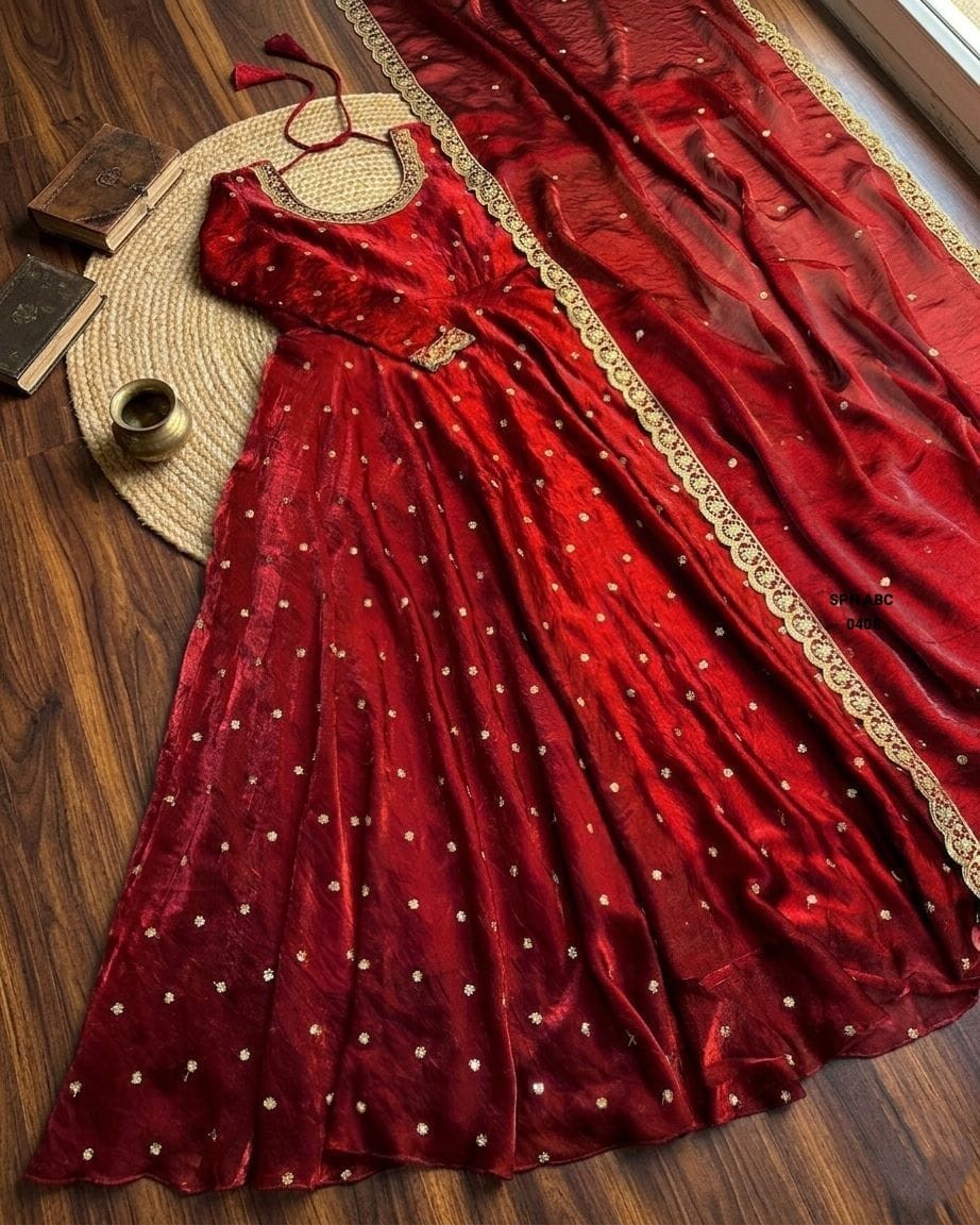 Space Silk Sequence Embroidery Gown with Dupatta